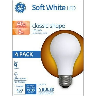 GE 5W-40W LED A19 OPP 4PK SW