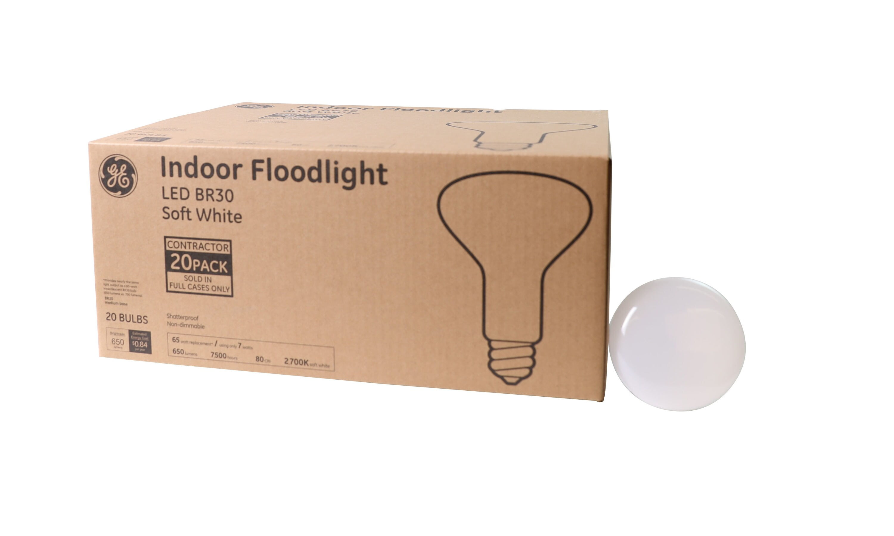 General Electric GE LED BR30 Soft White Medium Base Flood Light Bulb 65-Watt (20-Pack)