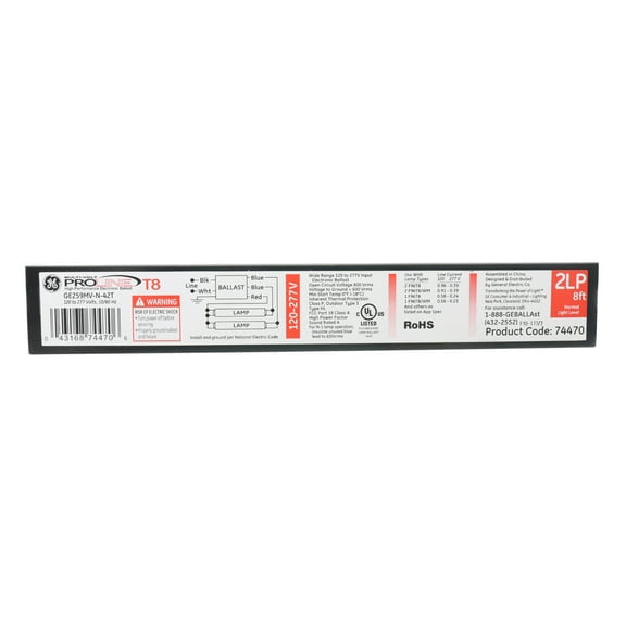 General Electric GE259MV-N-42T 2-Lamp Electronic Ballast, 120-277V, 50/60Hz