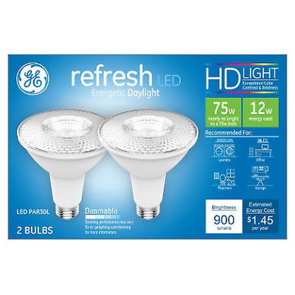 GE 43098 LED Light Bulb Refresh HD PAR 30L E26 (Medium) Daylight 75 Watt Equivalence Frosted Pair