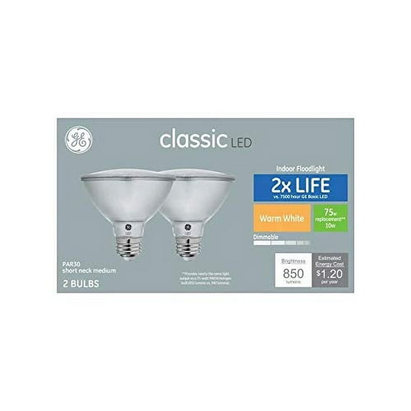 General Electric LED 10W (75W Equivalent) Warm White Flood Ligth Bulbs, Dimmable (2 Pack)