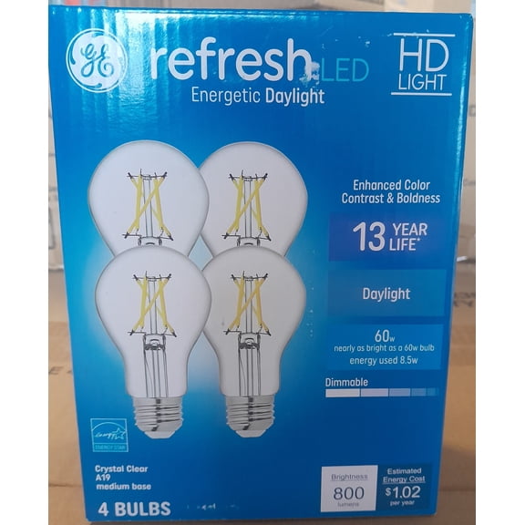 General Electric LED 8.5W (60W Equivalent) 5000K Crystal Clear Light Bulb, Dimmable (4 PacK)