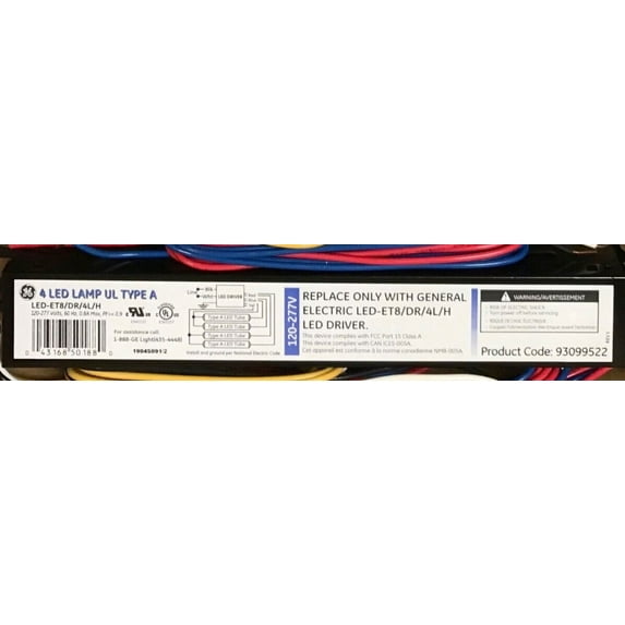 General Electric LED-ET8/DR/4L/H LED Driver for 4 Lamp Type A LED Tubes