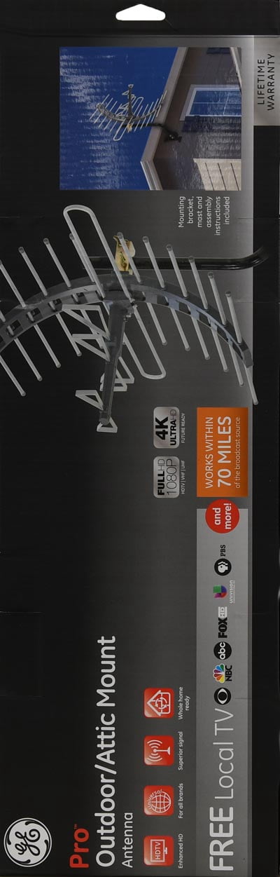 General Electric Outdoor HDTV Antenna, 70-mile Range, VHF 1080P 4K, Black