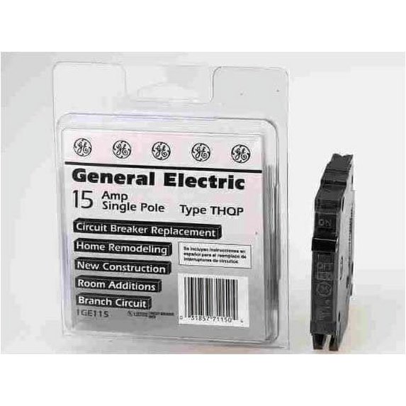 GE Circuit Breaker Thermal Magnetic Type - 15 Amps, 1 Pole, 120 V, Multicolor