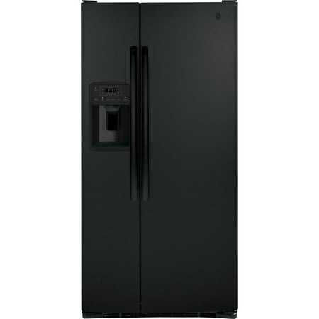 GE - 23.2 Cu. Ft. Side-by-Side Refrigerator with External Ice & Water Dispenser - High gloss black