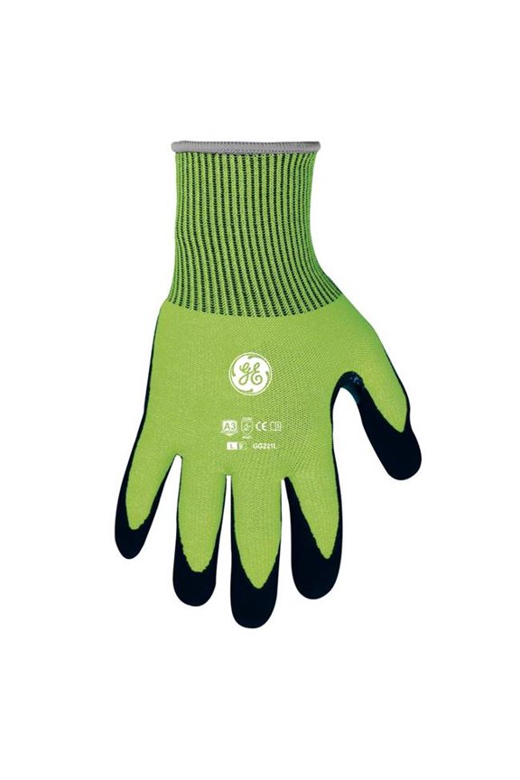 neral Electric 7013385 Unisex Dipped Gloves, Black & High-Vis Green - Large - Pack of 2