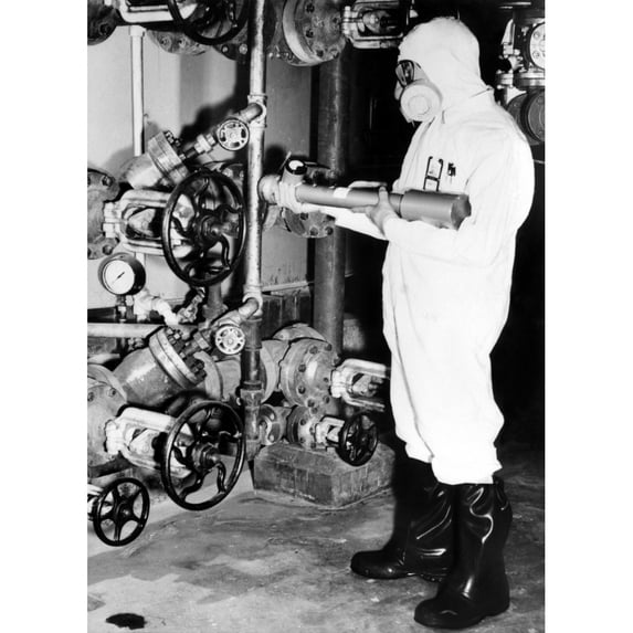 General Electric Worker With A Portable Radiation Detector Checking For Probable 'Hot Zones' At The Hanford Atomic