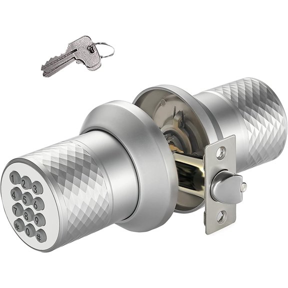 General Electronic Keypad Door Knob, Smart Keyless Entry Door Knobs, Code, Anti-Slip Handle, 2.5s Auto Lock, Waterproof Door Lock, Easy to Install for Home, Office, Apartments and Garage Silver