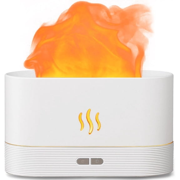 General Essential Oil Diffuser Humidifer with Flame Light Effect, 180ml Air Diffuser for Essential Oils, Humidifiers for Bedroom with 2 Brightness, Auto-Off Function(White)