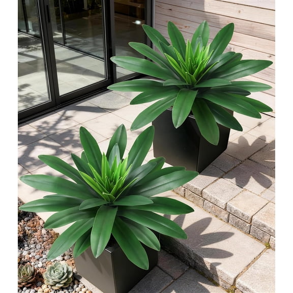 General Fake Plants, 2 Pcs 21.7 Inch Bromeliads Large Artificial Plants Outdoor Faux Plants UV Resistant Realistic Tropical Greenery Outside for Planter Porch Patio Yard Garden Indoor