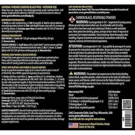 General Finishes Water Based Black Poly, 1 Gallon, Satin