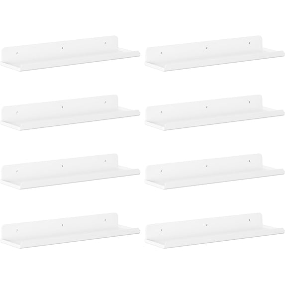 General Floating Shelves for Bathroom, 15" Clear Wall Organizer for Makeup, Perfume, Figures, Photo, Decor Shelf for Nursery, Living Room, Bedroom, Kitchen, Over Toilet Storage Rack, White, 8 Pack
