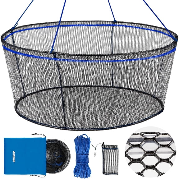 General Foldable Fishing Net, Landing Fishing Pier Nets 31"/40" Hoop, Drop Net for Pulling Up Fish with Rope, Portable Bridge Fishing Net for Minnows, Crawfish, Shrimp