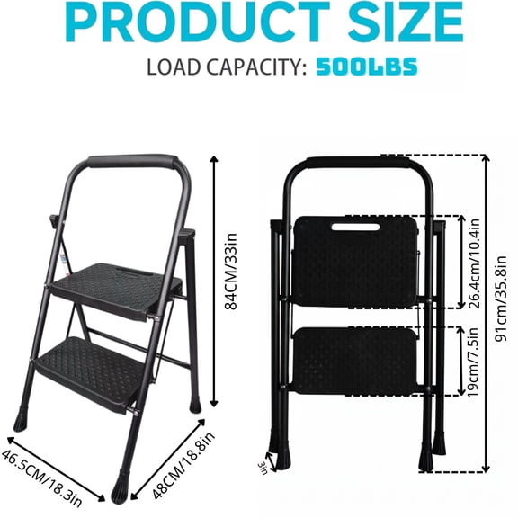 General Folding Ladder Step Stool 2/3/4 Step Portable with Large Non-Slip Steps Storage Rack, Sturdy Steel for Kitchen Home Renovation, Easy Store Holiday Gift
