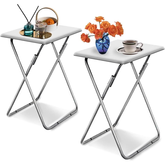 General Folding TV Tray Table,TV Dinner Table with Sturdy MDF Top,Eating Trays for Living Room with No Assembly Required, 2PCS (White)