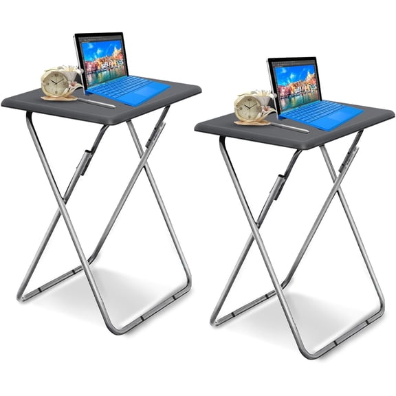 General Folding TV Tray Table TV Dinner Trays Tables for Eating,Stable Tv Trays Table 25In, Folding Tray Side Table, Foldable Snack Tables for Bed & Sofa, 15 x 18.9 x 26 in (Grey,2PC)