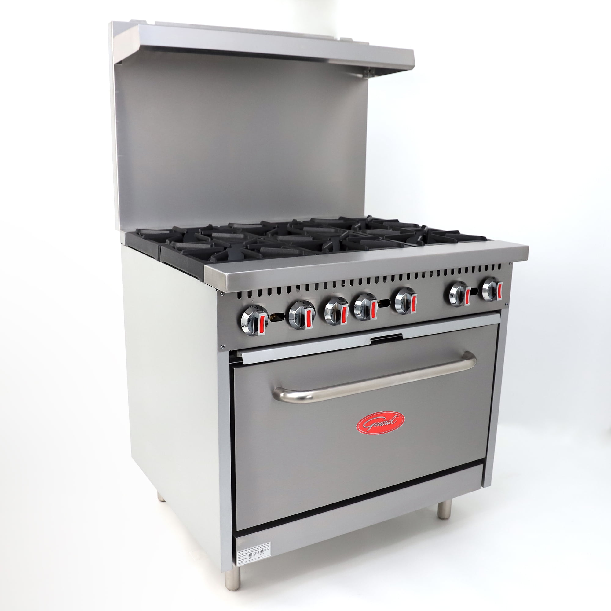 General Foodservice Gas Range with Oven, 6 Burners, 180,000 BTU, 36