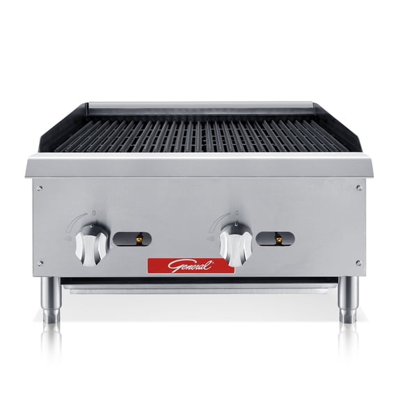 General Foodservice Lava Rock Charbroiler, 2 Burners, 70,000 BTU's, 24", in Stainless Steel (GCCB-24NG)