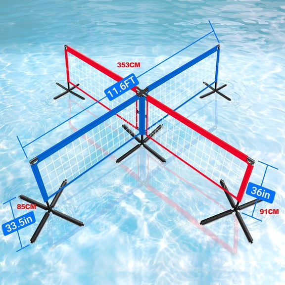 General Four Square Volleyball Pool Net Quick Assemble Portable, Includes Floating Base and Volleyball for Pool Beach Lake Summer Games