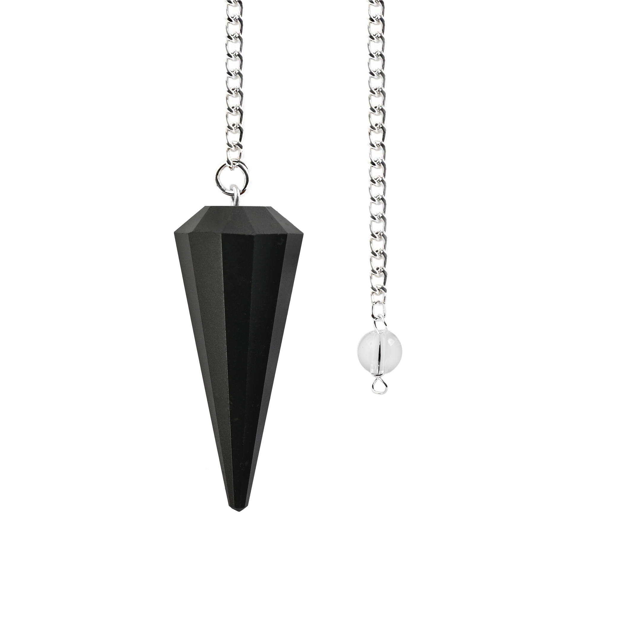 General Gemstone Black Onyx Pendulum 12-Faceted with Chain and Black Pouch General Gemstone Black Onyx Pendulum 12-Faceted with Chain and Black Pouch