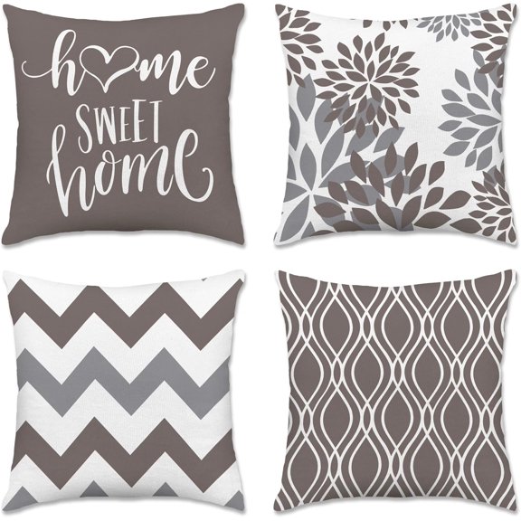 General Geometric Grey Pillow Covers 18x18 Set of 4, Decorative Outdoor Boho Modern Throw Pillow Covers, Home Sweet Home Farmhouse Cushion Case for Couch Sofa Bedroom Indoor Decor(No Insert)