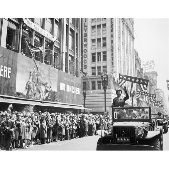 General George Patton during a ticker tape parade Poster Print
