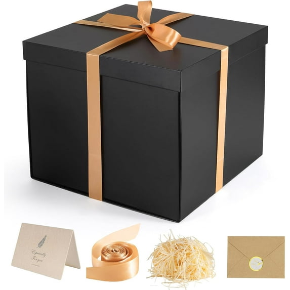 General Gift Box, 12x12x10 inches Large Black Gift Boxes for Presents with Lids, Birthday Box, Groomsman Proposal Box, for Wedding, Valentine's Day, Mother's Day, Halloween, Christmas Gift Packging