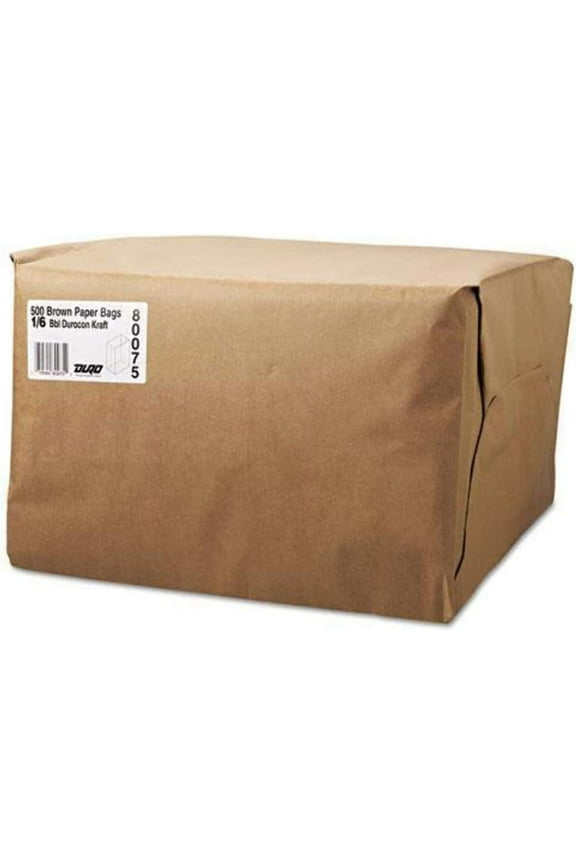 Paper Bags, 52 lb Capacity, 1/6 BBL, 12" x 7" x 17", Kraft, 500 Bags, Brown