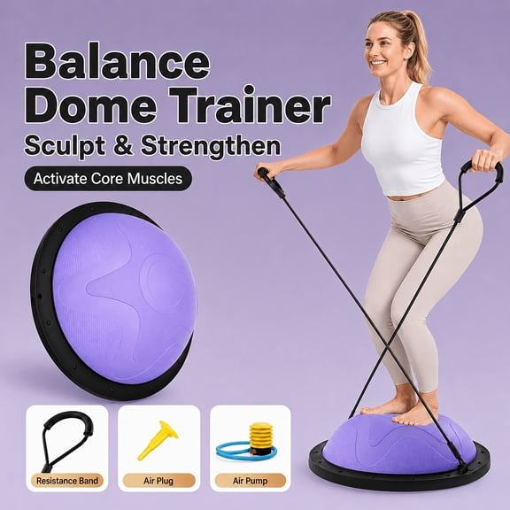 General Half Exercise Ball Trainer 18.1 x 7.5 Inch Balance Ball, 1100lbs Capacity Stability Ball with Resistance Bands & Foot Pump for Core Strength Home Gym