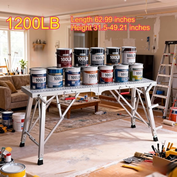 General Heavy-Duty Adjustable Steel Scaffolding Portable Workbench with Non-Slip Feet, Ideal for Painting Cleaning Drywall, Home and Professional Use