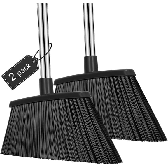 General Heavy Duty Broom, 55 Inch Long Handle Outdoor Large Angle Brooms, Commercial Broom for Sweeping Indoor, for Home Garage Kitchen Office Courtyard Lobby Patio Lawn Concrete, 2 Pack, Black