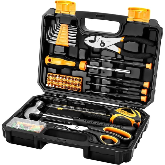 General Household Hand Tool Kit with Plastic Toolbox Storage Case, All Purpose Home Tool Kit Includes Essential Tools for Office College Repairs