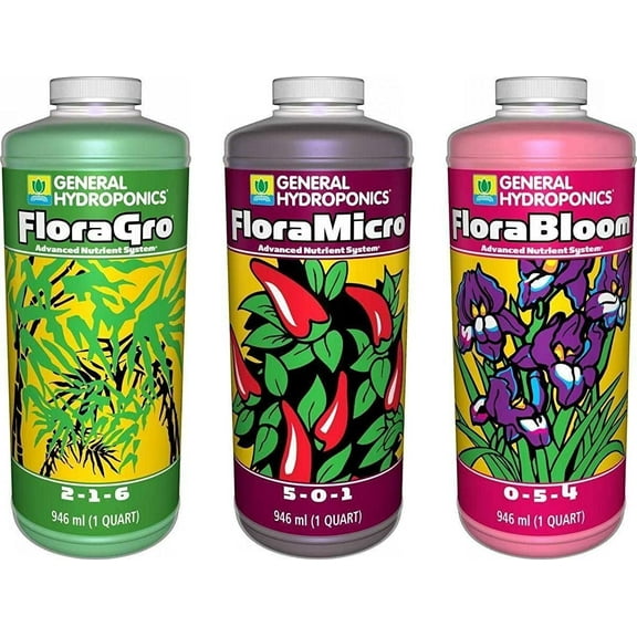 General Hydroponics Flora Grow, Bloom, Micro Combo Fertilizer Set, 1 Quart (Pack of 3) (Full Original)