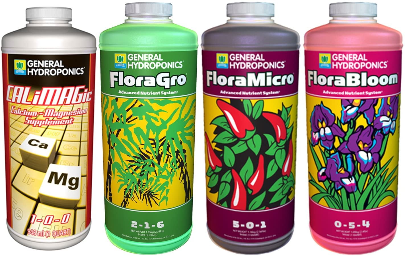General Hydroponics GLCMBX0009 Calimagic & Flora Gro, Micro & Bloom Combo, 1 Quart Fertilizer