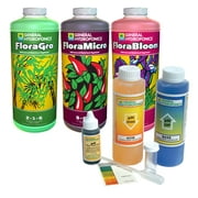General Hydroponics GLCMBX0010 Flora Gro, Micro & Bloom 1 Quart with Ph Control Kit Combo Fertilizer