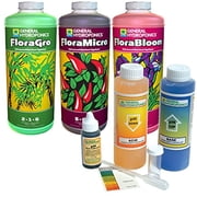 General Hydroponics GLCMBX0010 Flora Gro, Micro & Bloom 1 Quart with Ph Control Kit Combo Fertilizer