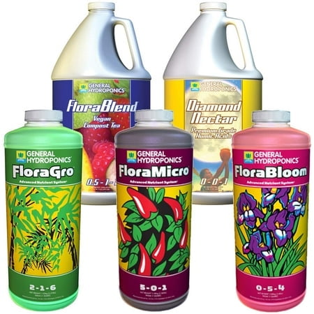 General Hydroponics GLCMBX0018 Flora Grow, Micro, Bloom Quart and FloraBlend Gallon Combo