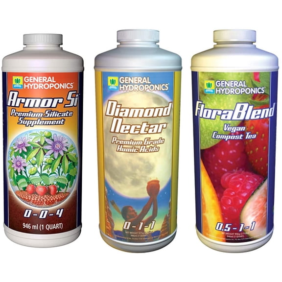 General Hydroponics GLCMBX0031 Diamond Nectar, Armor Si, and FloraBlend Quart Combo