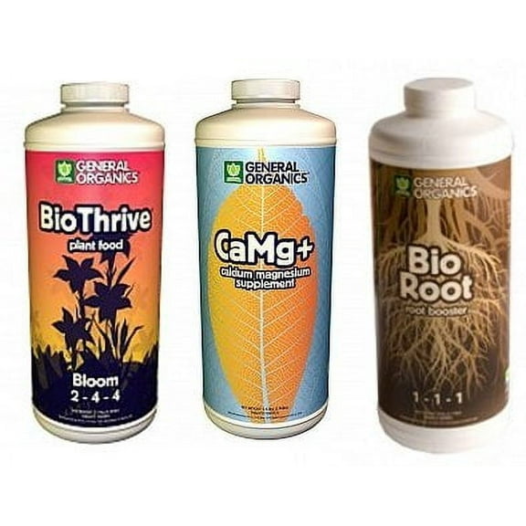 General Hydroponics General Organics BioThrive Bloom 1 qt, General Organics BioRoot 1 qt, General Organics CaMg+ 1 qt