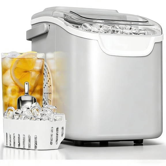 General Ice Makers Countertop 26Lbs in 24Hrs Portable Ice Maker with Self-Cleaning, Selectable Ice Size & Internal Lighting, Basket Scoop for Home Kitchen
