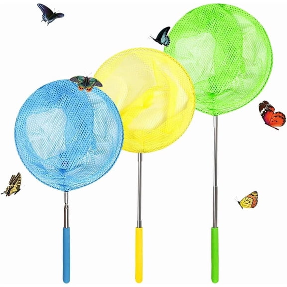 General Kids Telescopic Butterfly Fishing Nets for Kids Catching Insect Net Outdoor Tools for Catching Bugs Fish Insect Ladybird, Extendable 34 Inches and Anti Slip Grip (3Pcak)