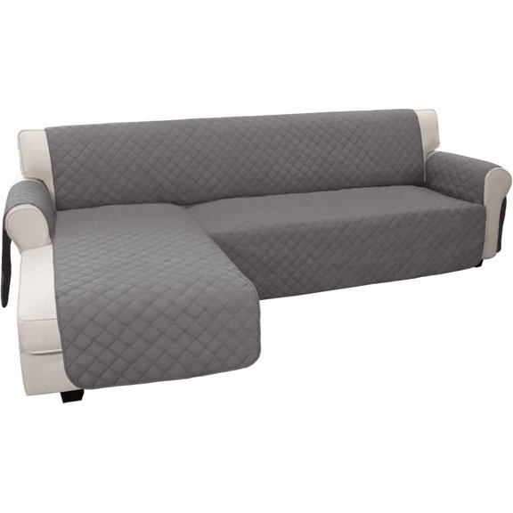 General L Shape Sectional Couch Cover - Chaise Slip Cover Reversible Sofa Protector for Pets & Kids (Small, Gray/Gray)
