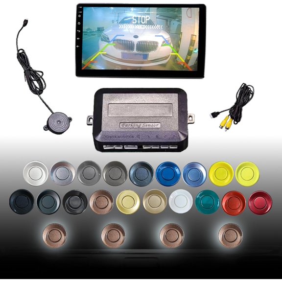 General LCD Parking Sensor Kit - Displays Data on Original Screen, Easy Rear Installation, Compatible with All Camera Formats (AHD, CVBS), 18 Probe Colors to Match Any Vehicle（Black）