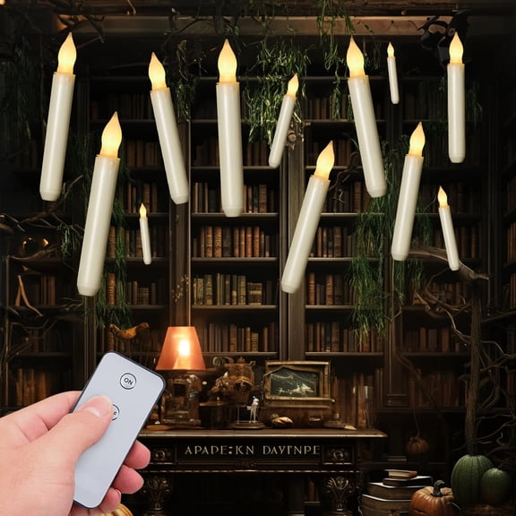 General LED Batteries Operated Taper Candles with Remote, Flickering Light Flameless Taper Window Candle, Set of 12 Warm Yellow Fake Candles for Halloween, Church, Party