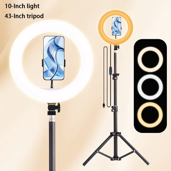 General LED Selfie Ring Light Kit with Dual Phone Stand - 3 Color Modes, 12 Brightness Levels, USB Powered - Ideal for Makeup, Photography & Video, Selfie Stick for Phone