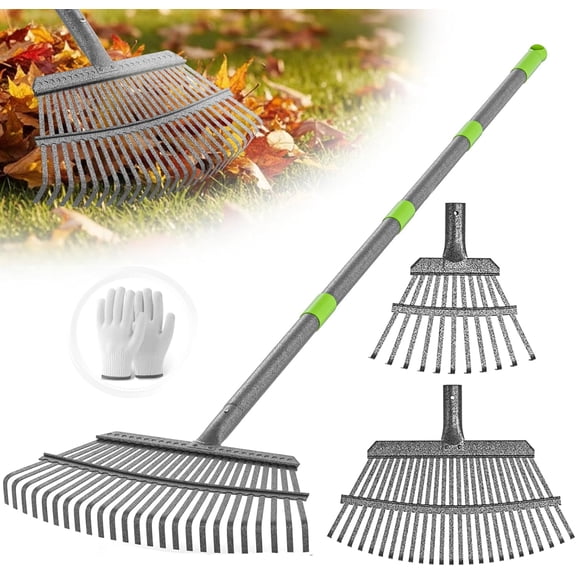 General Leaf Rake for Leaves,36-73" Long Garden Rake,25 &11 Tines Heavy Duty Leaf Rake for Lawns,Adjustable Stainless Steel Handle,Yards, Grass, Garbage, Weeds, Debris