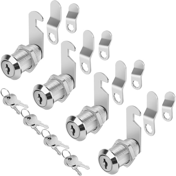 General Lock Set, 4 Pack 1-1/8" Cabinet Keyed Alike Locks, Zinc Alloy, RV Storage, Tool Box, Mailbox Lock Replacement, Key Lock, Chrome Finish