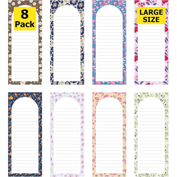 General Magnetic Notepads – Notepads for Grocery List, Shopping List, To-Do List, Reminders -Strong Magnetic Back- Memo Notepad | 8 pack - Large | Floral