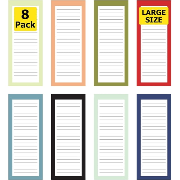 General Magnetic Notepads – Notepads for Grocery List, Shopping List, To-Do List, Reminders -Strong Magnetic Back- Memo Notepad | 8 pack - Large | Solid Pattern